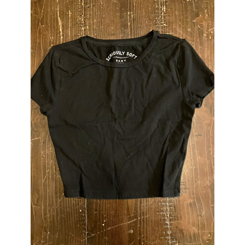 Aéropostale Women’s XS Seriously Soft Black Baby Tee Crew Neck Knit T-Shirt
